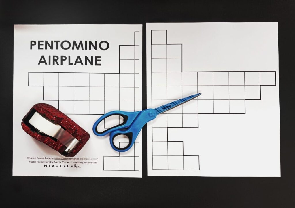 letter sized version of pentomino airplane puzzle. 