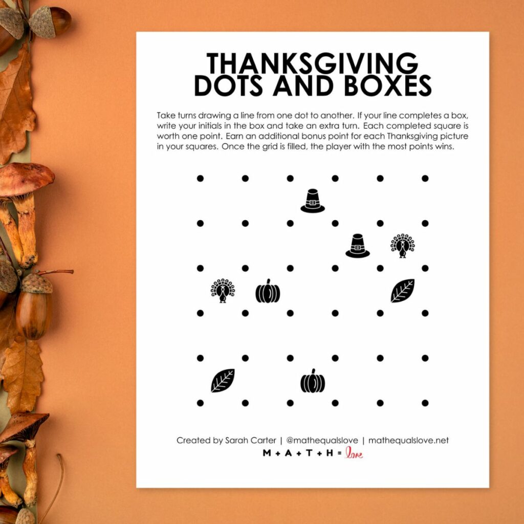 Thanksgiving Dots and Boxes Game. 