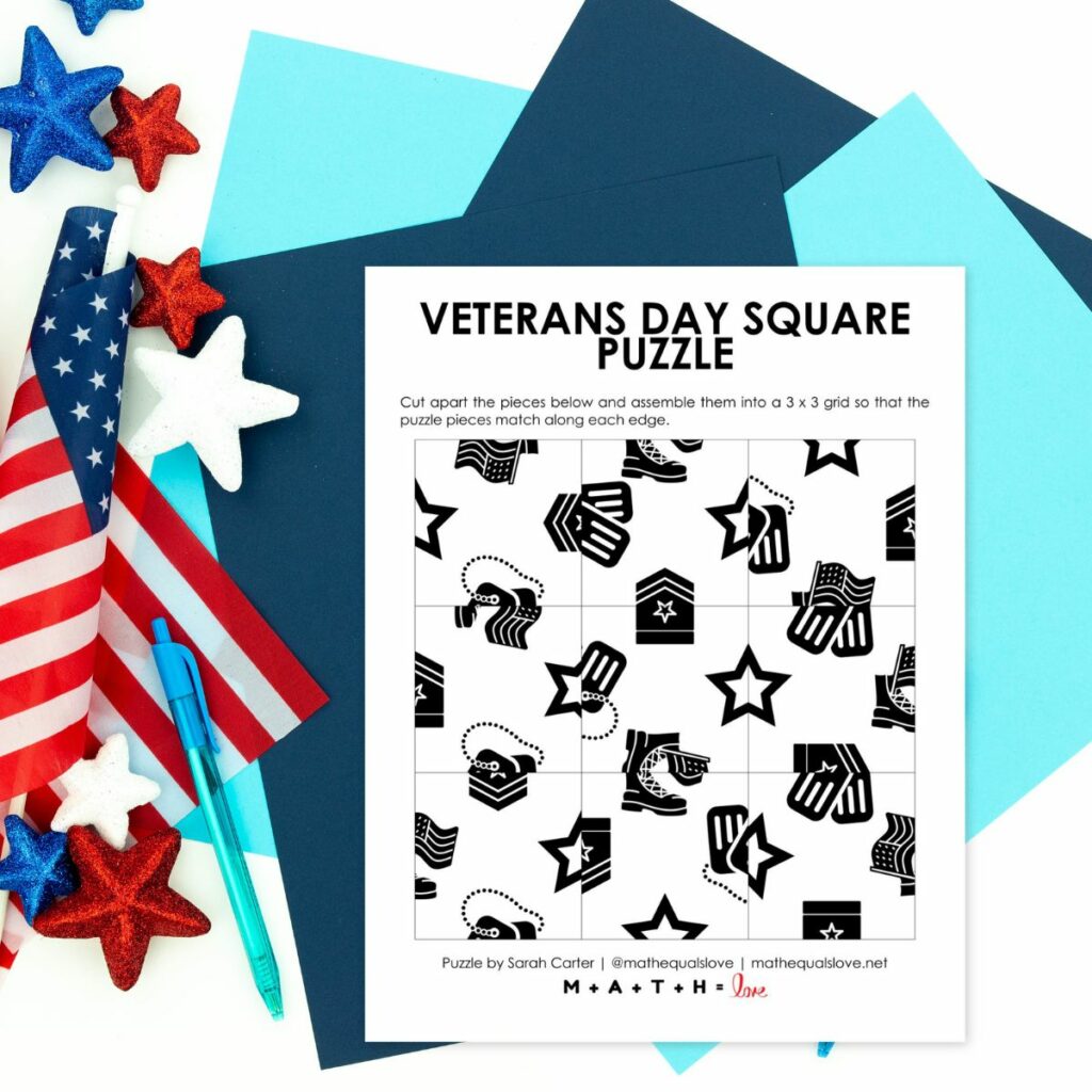 Veterans Day Square Edge Matching Puzzle. 