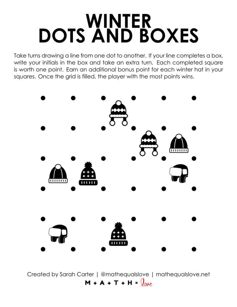 winter dots and boxes game screenshot. 