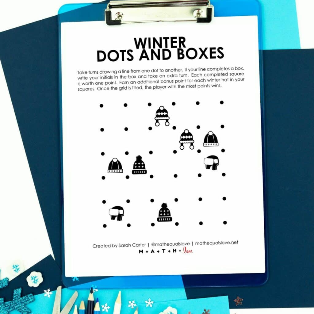 winter dots and boxes game - free printable pdf download. 