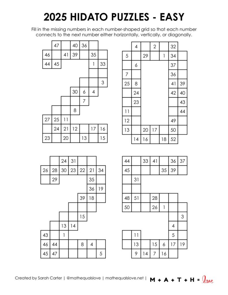 2025 hidato logic puzzle - easy. 