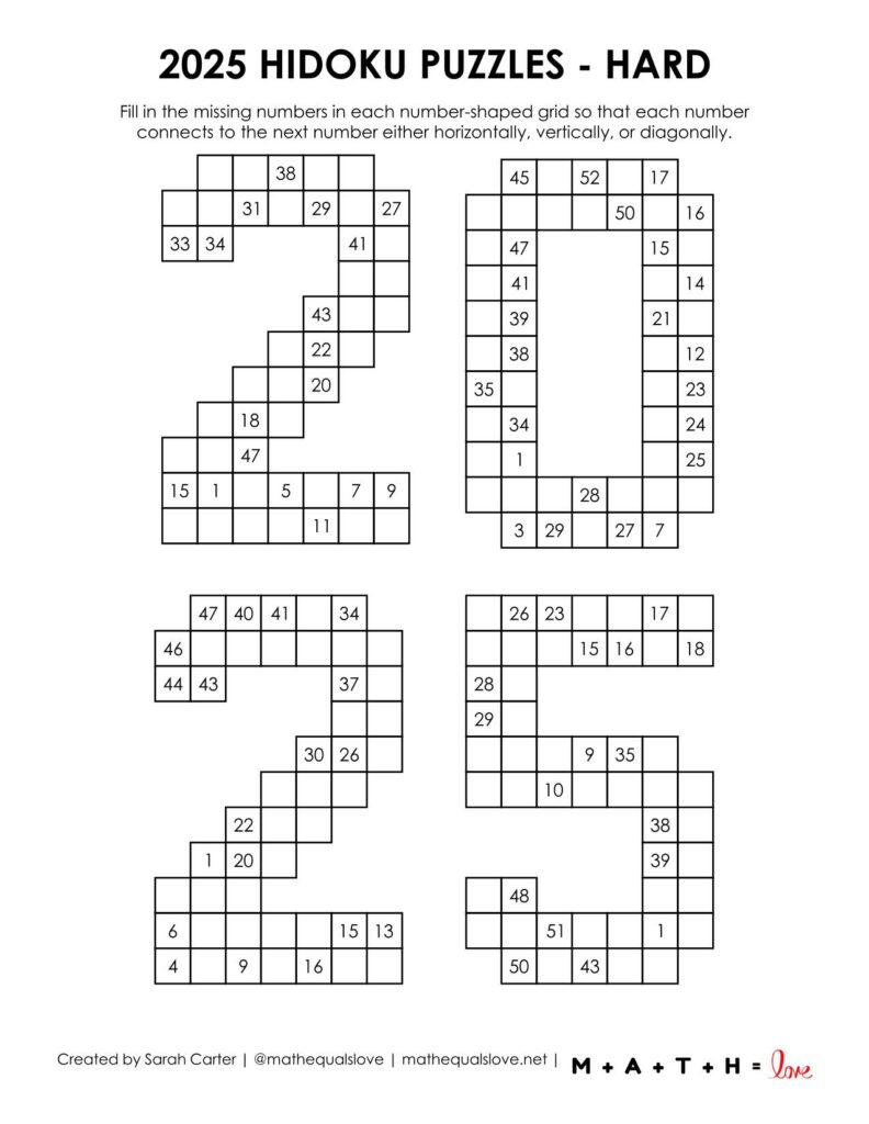 2025 hidoku logic puzzles level hard. 