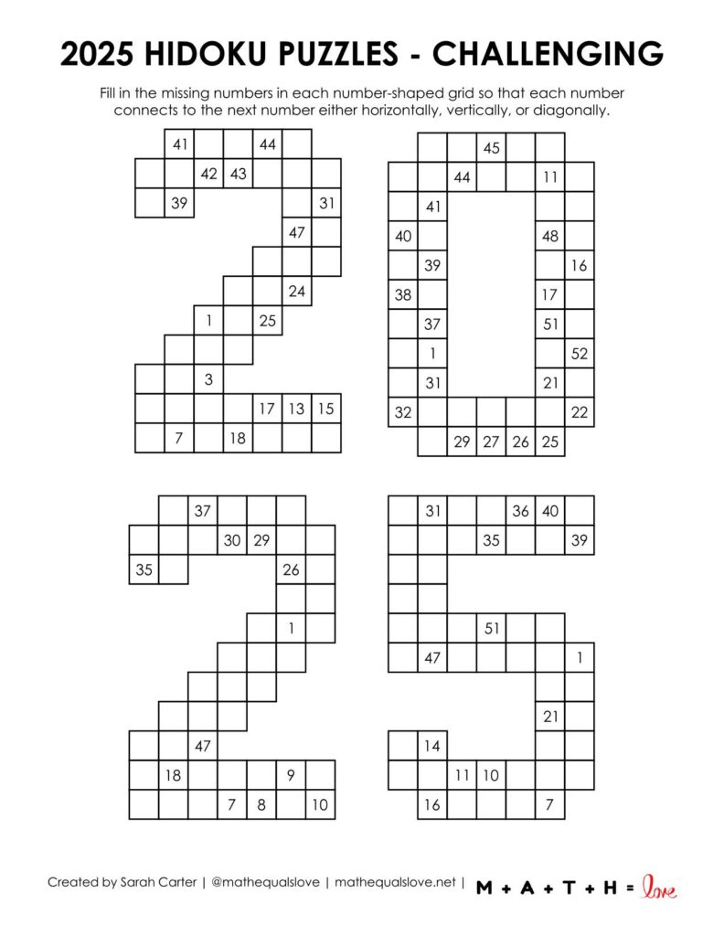 2025 hidoku logic puzzles level challenging. 