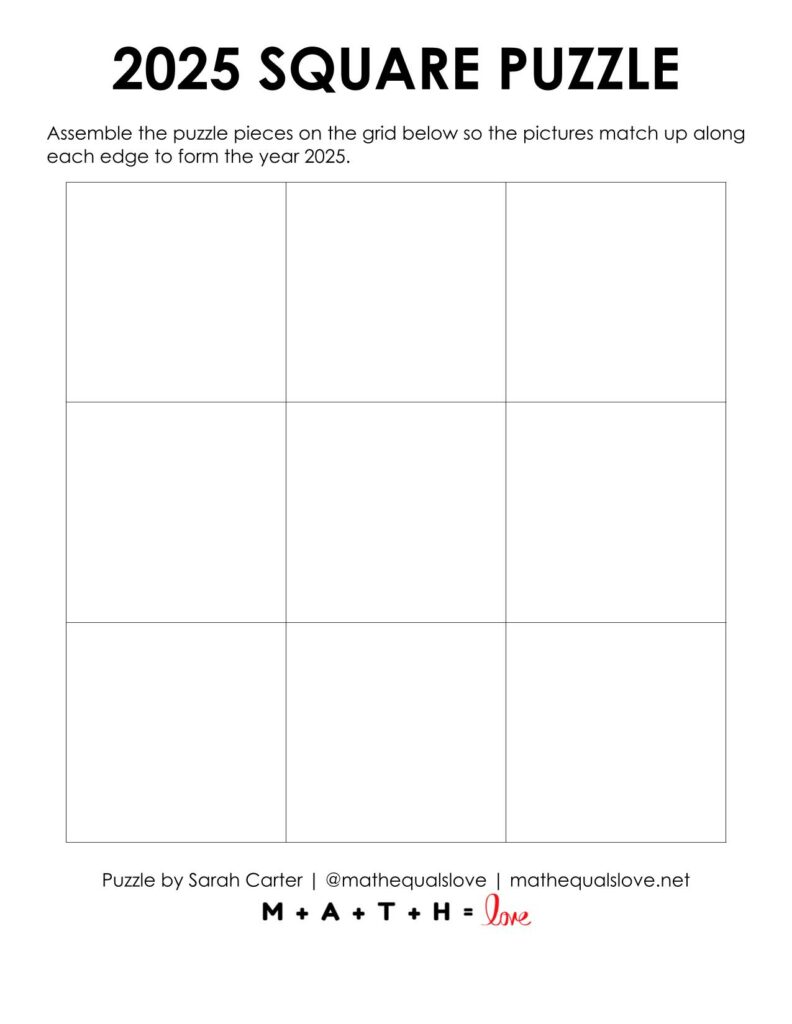 blank board for solving 2025 square puzzle. 