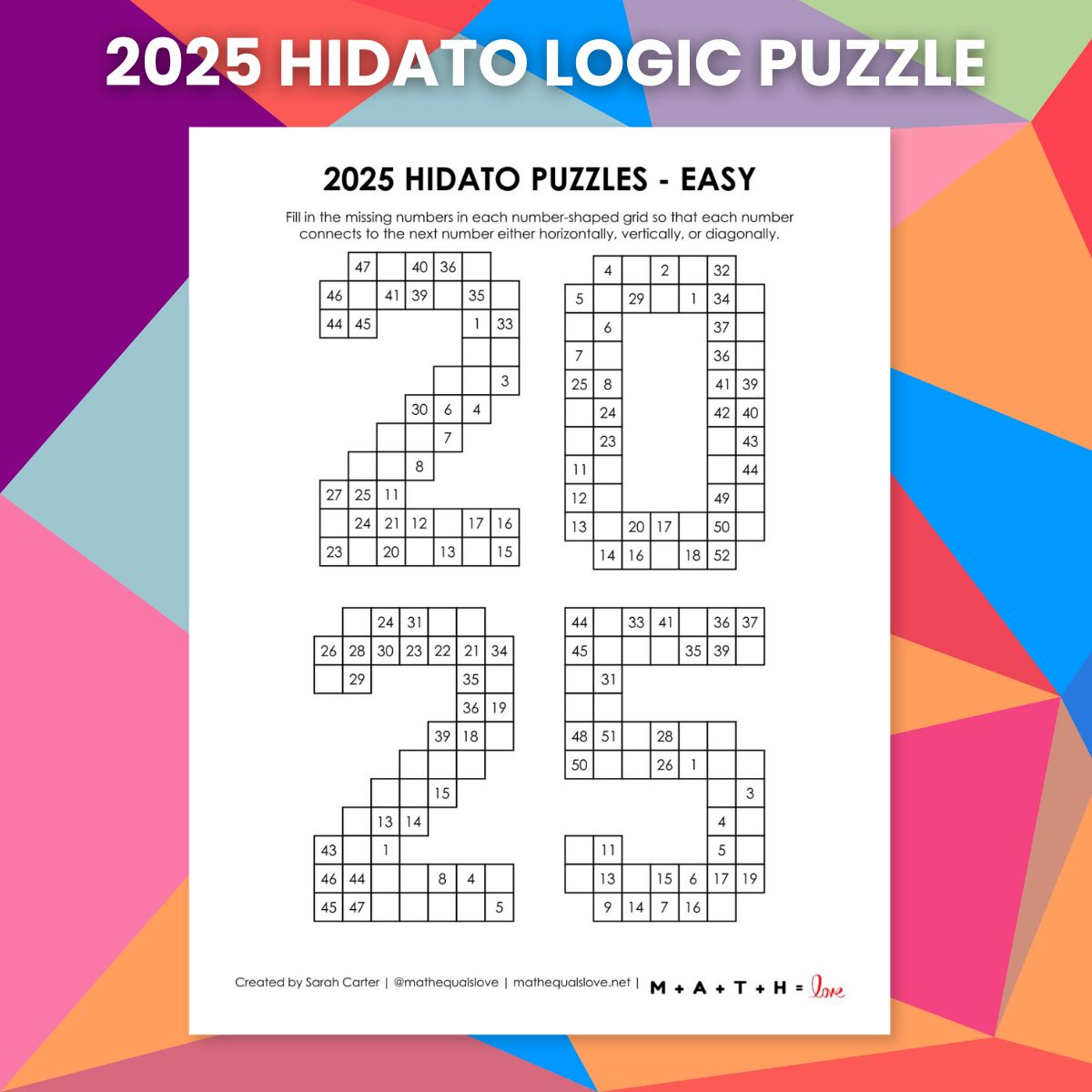 2025 Hidato Logic Puzzle for New Years.