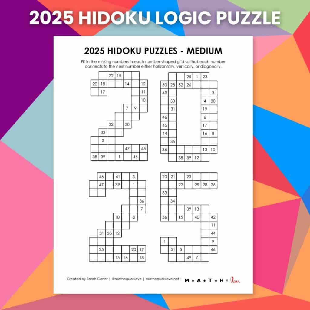 2025 hidoku logic puzzle. 