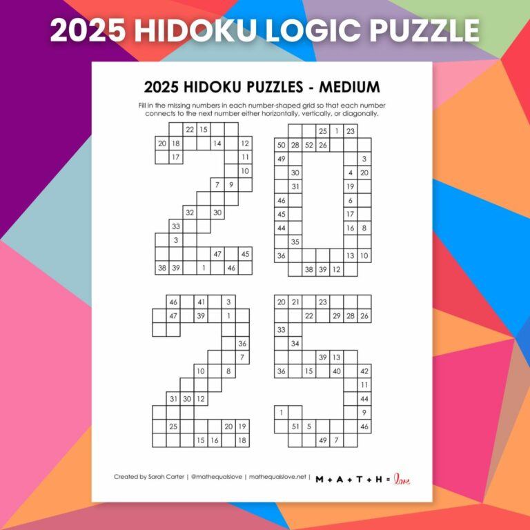 2025 hidoku logic puzzle.