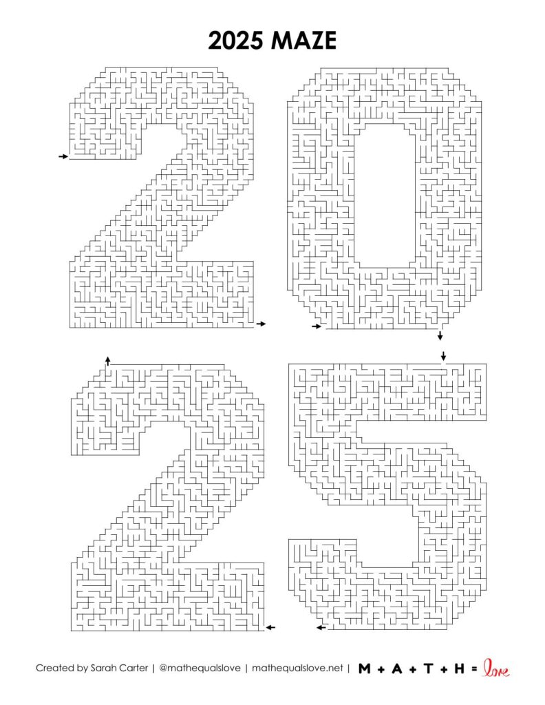 2025 maze worksheet for new years. 