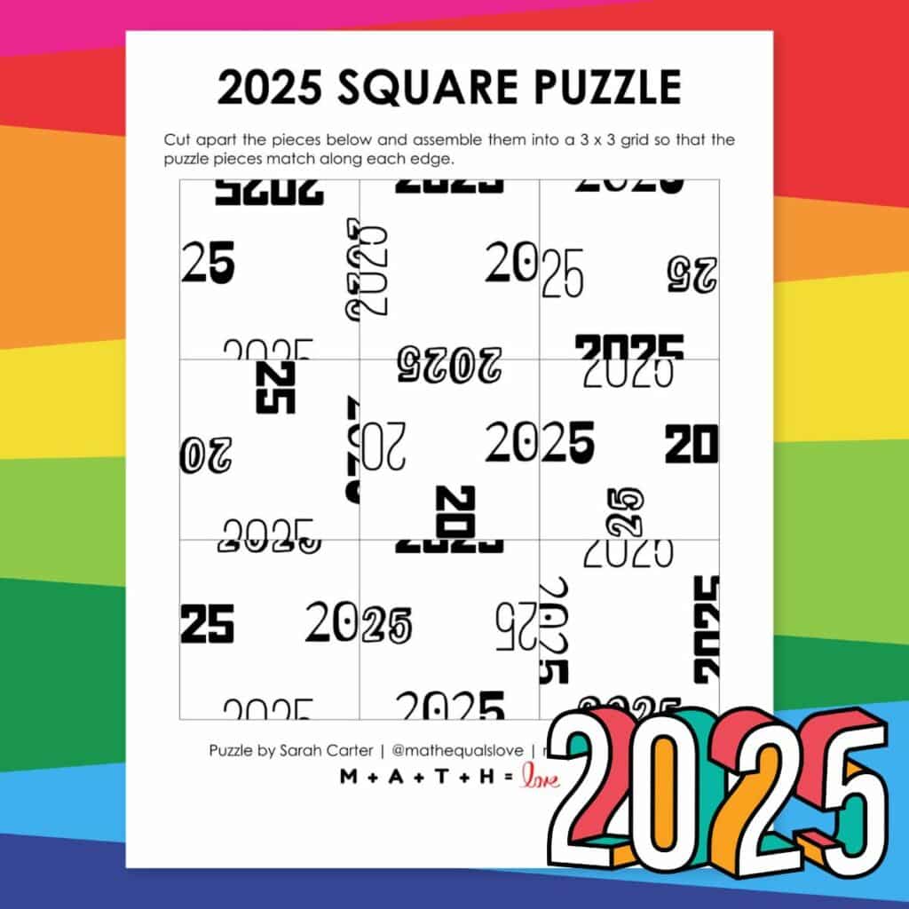 2025 square edge matching puzzle for new years. 