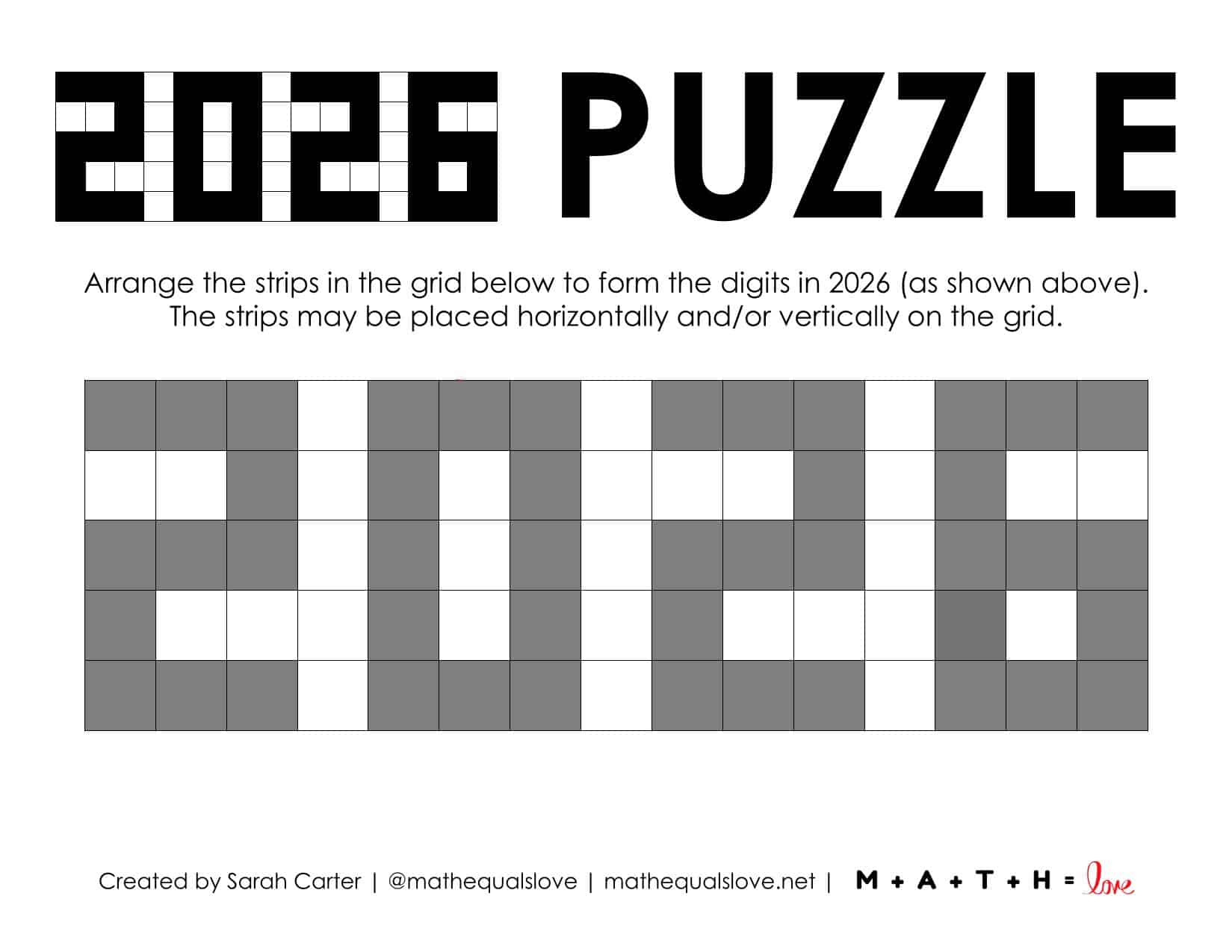 2026 Yearly Digit Grid Puzzle Free Printable PDF 2026 Digit Grid Puzzle 1 