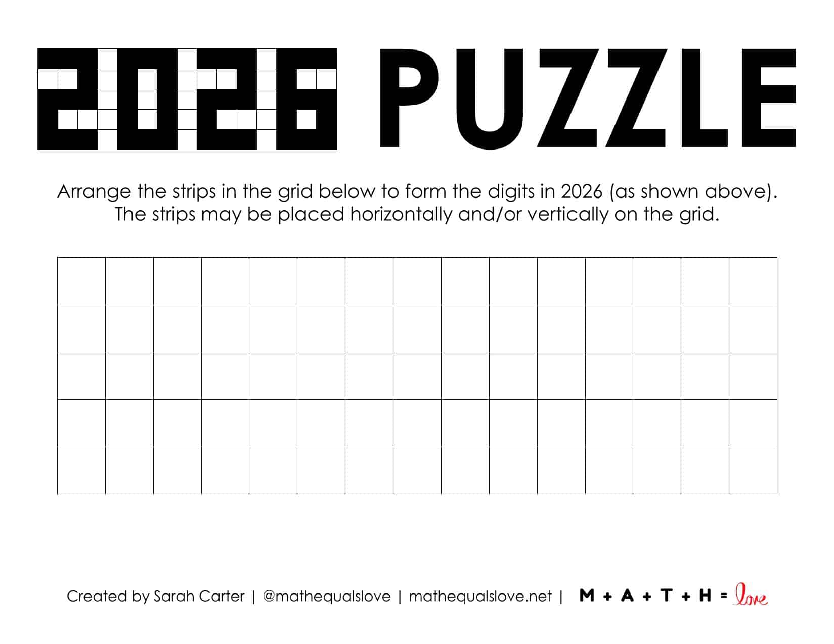 2026 Yearly Digit Grid Puzzle Free Printable PDF 2026 Digit Grid Puzzle 2
