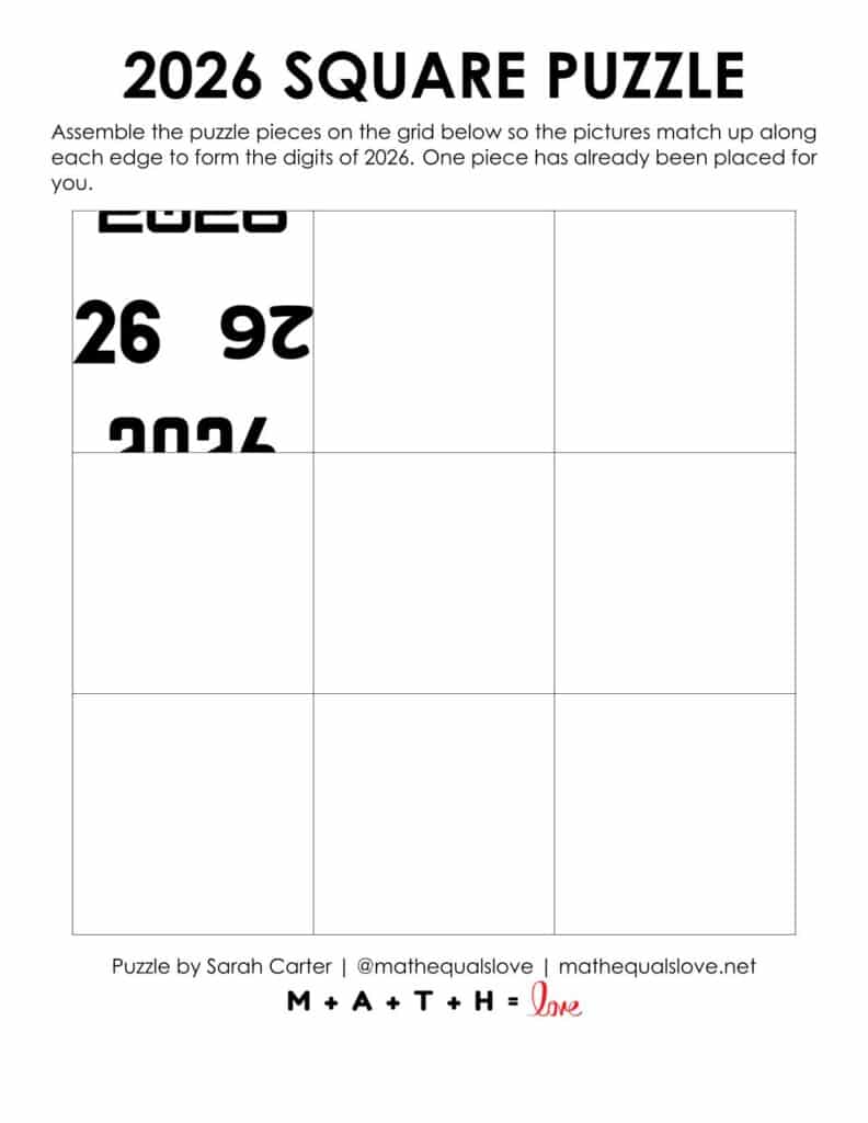 starting hint for 2026 square edge matching puzzle for new years. 