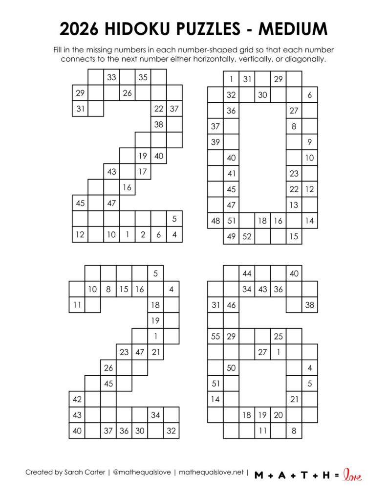 2026 hidoku logic puzzle level medium. 
