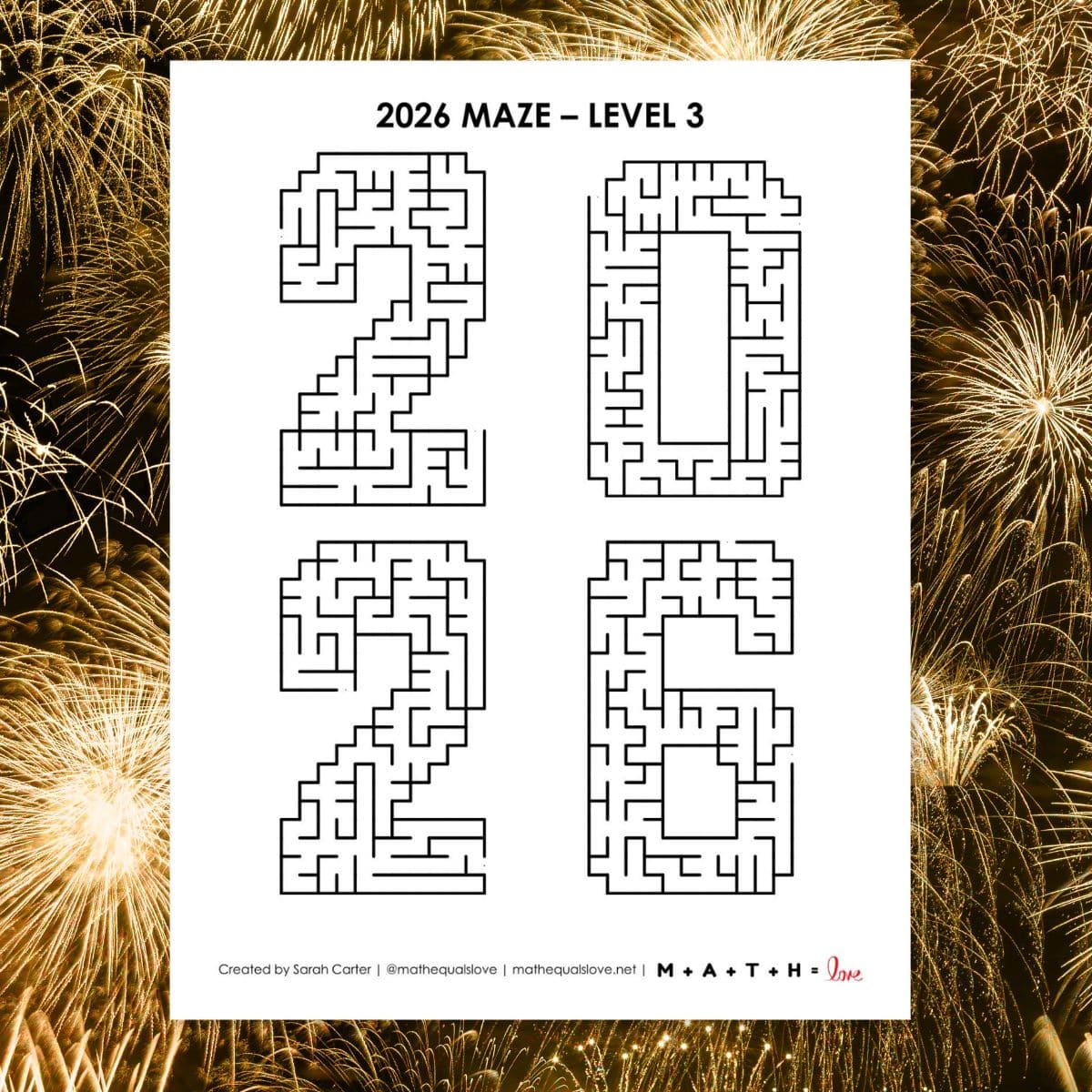 2026 maze worksheet for new years.