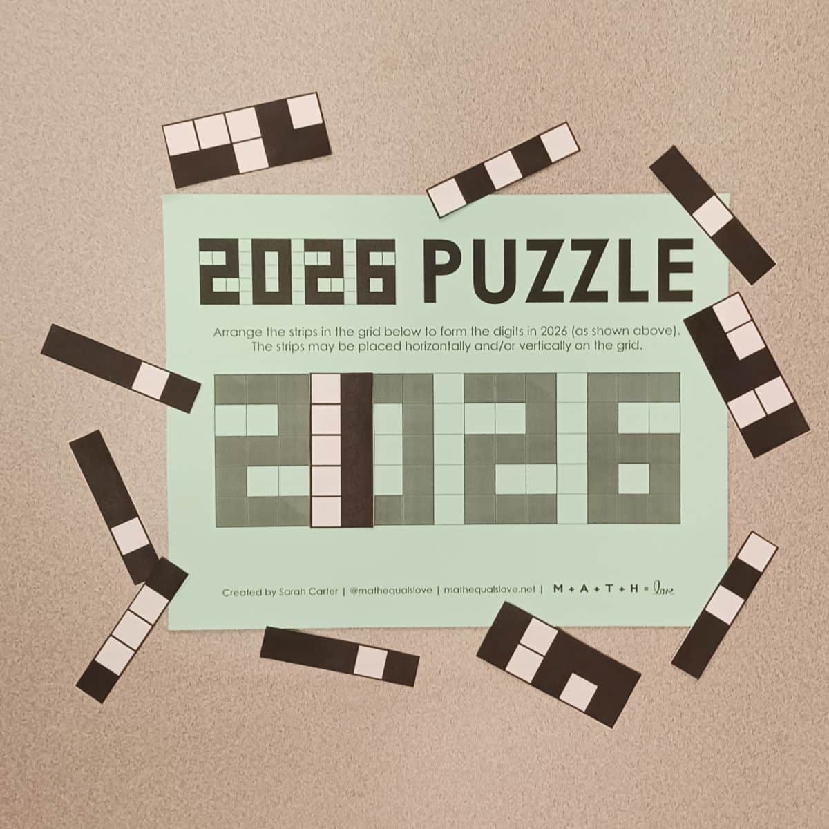 2026 yearly digit grid puzzle for new years.