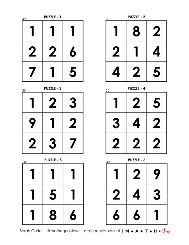 Page 1 of 30 Square Puzzles. 