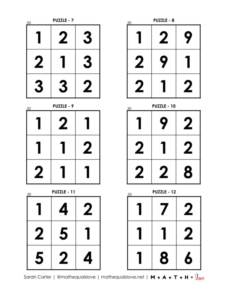Square Column Math Problem 30 Square Digit Addition Logic Puzzles | Math = Love