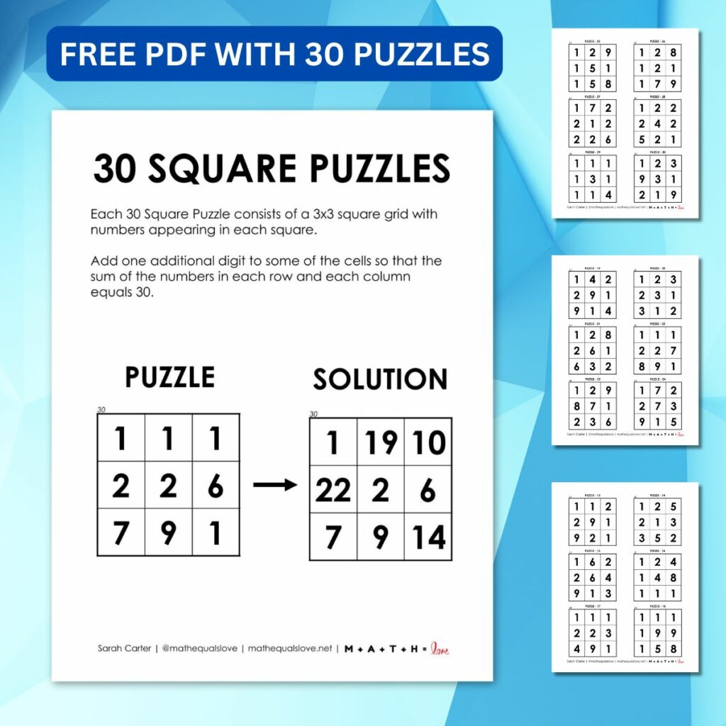 30 square logic puzzles. 