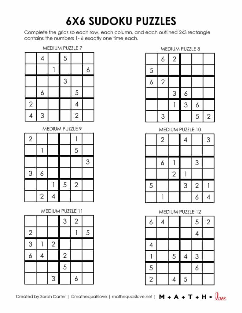 6x6 sudoku printable - medium level page 2