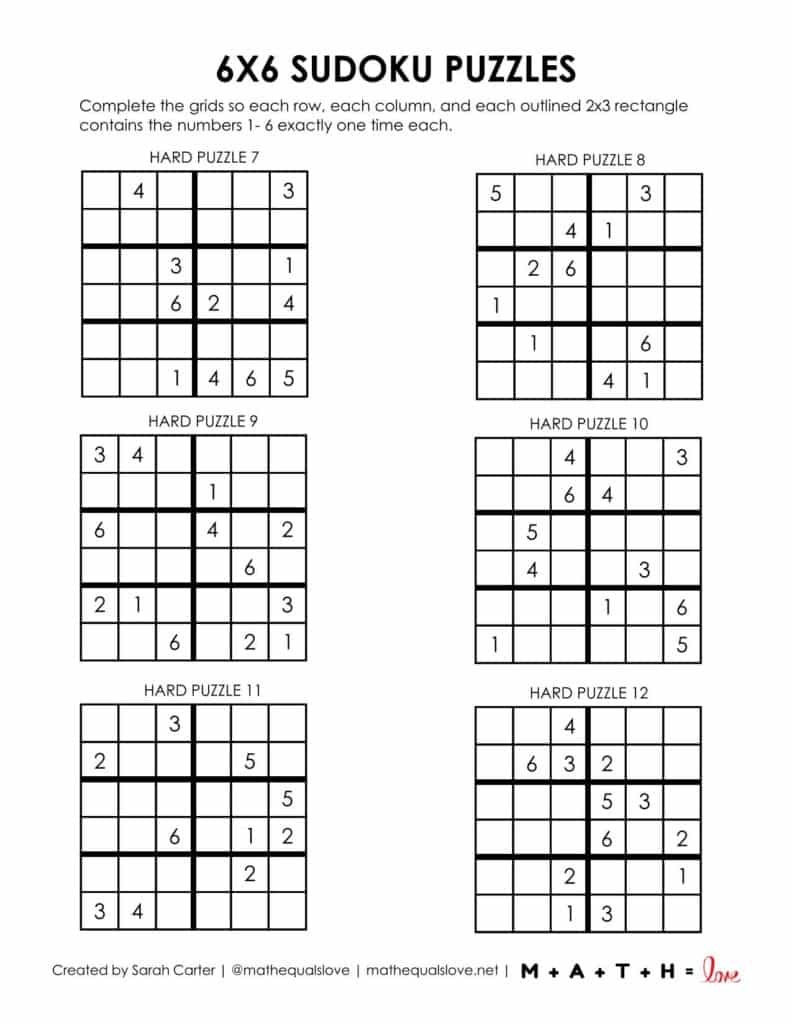 6x6 sudoku printable - hard level page 2