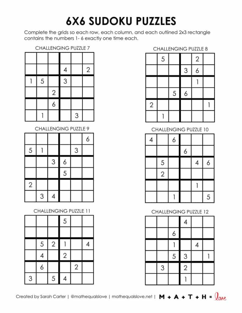 6x6 sudoku printable - challenging level page 2