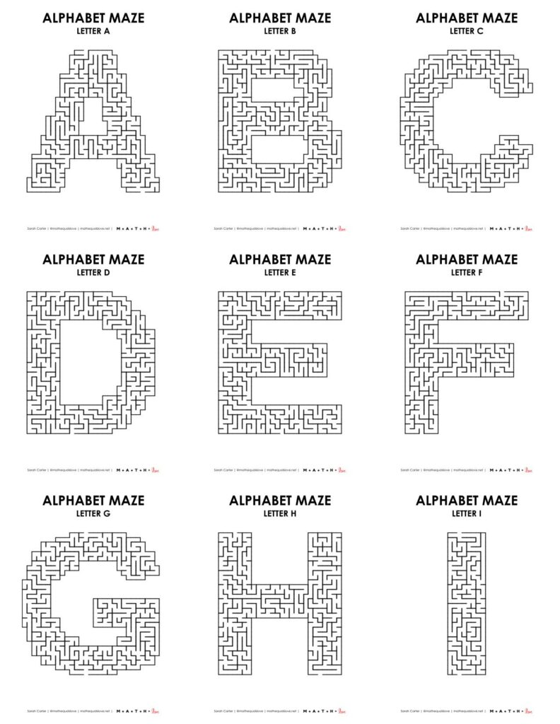 alphabet maze level a letters a-i. 