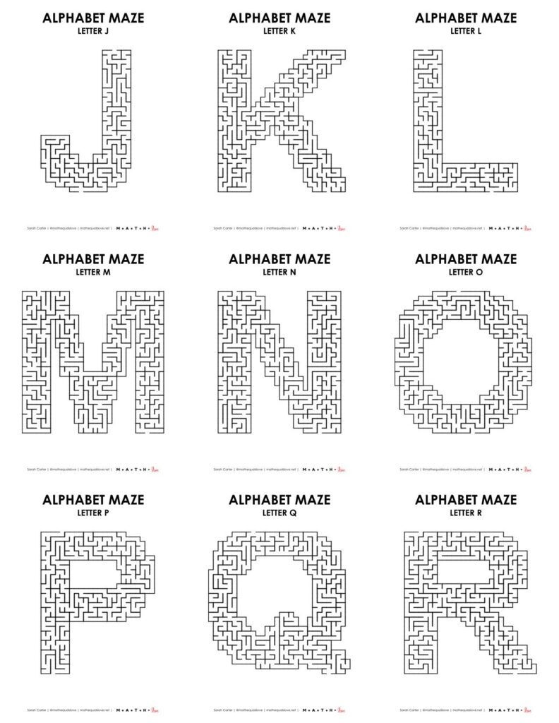 alphabet maze level 1 letters j-r. 