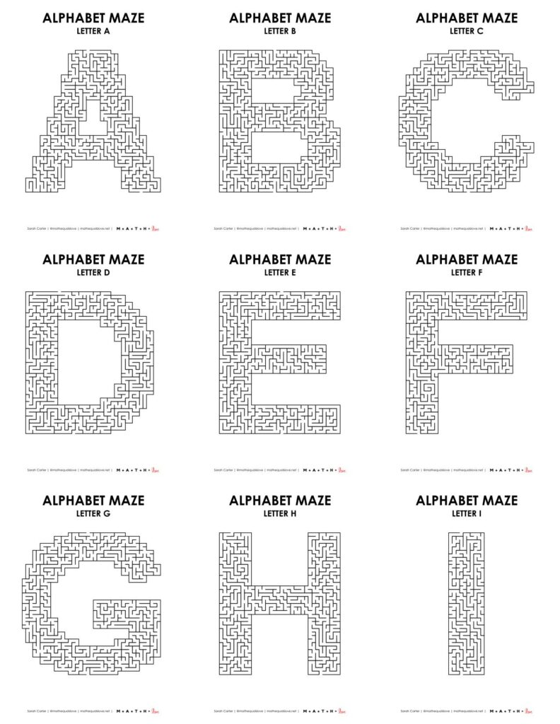 alphabet mazes level 2 letters a-i. 