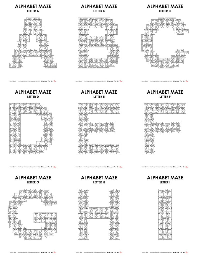 alphabet mazes level 4 letters a-i. 