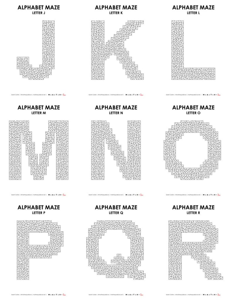 alphabet mazes level 4 letters j-r. 