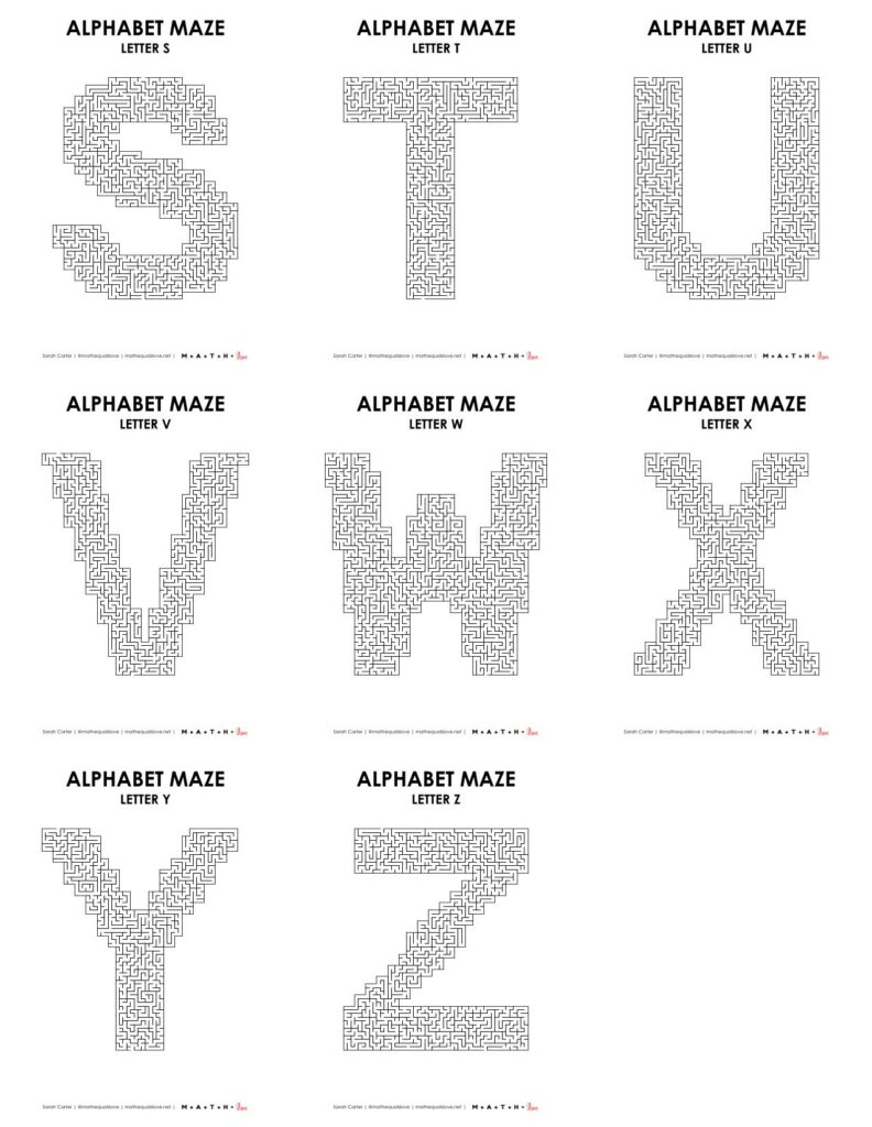 alphabet mazes level 4 letters s-z. 