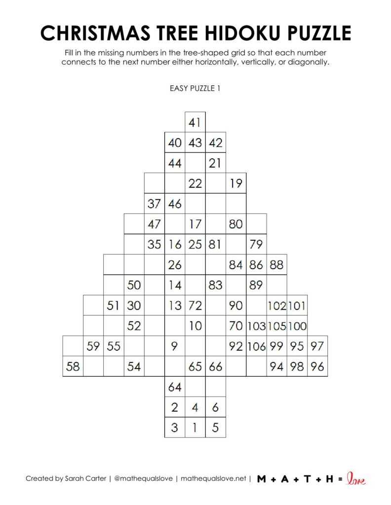 christmas tree hidoku logic puzzle level easy. 