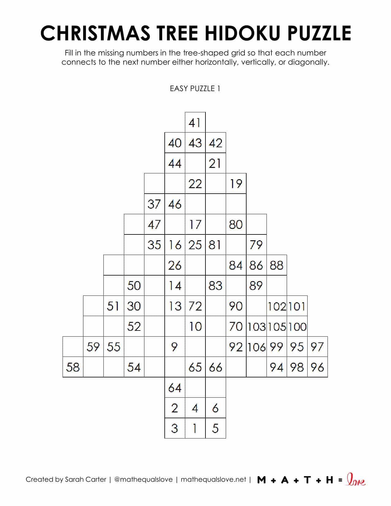 Christmas Tree Hidato Puzzles [Free Printable PDF]