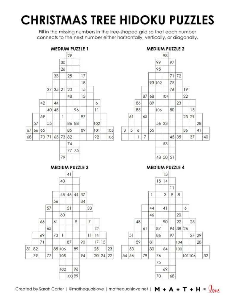 christmas tree hidoku logic puzzles level medium. 