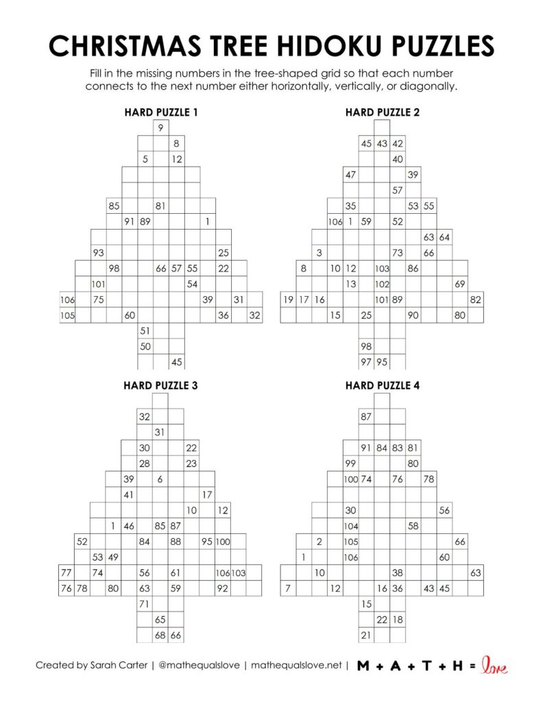 christmas tree hidoku puzzles level hard. 