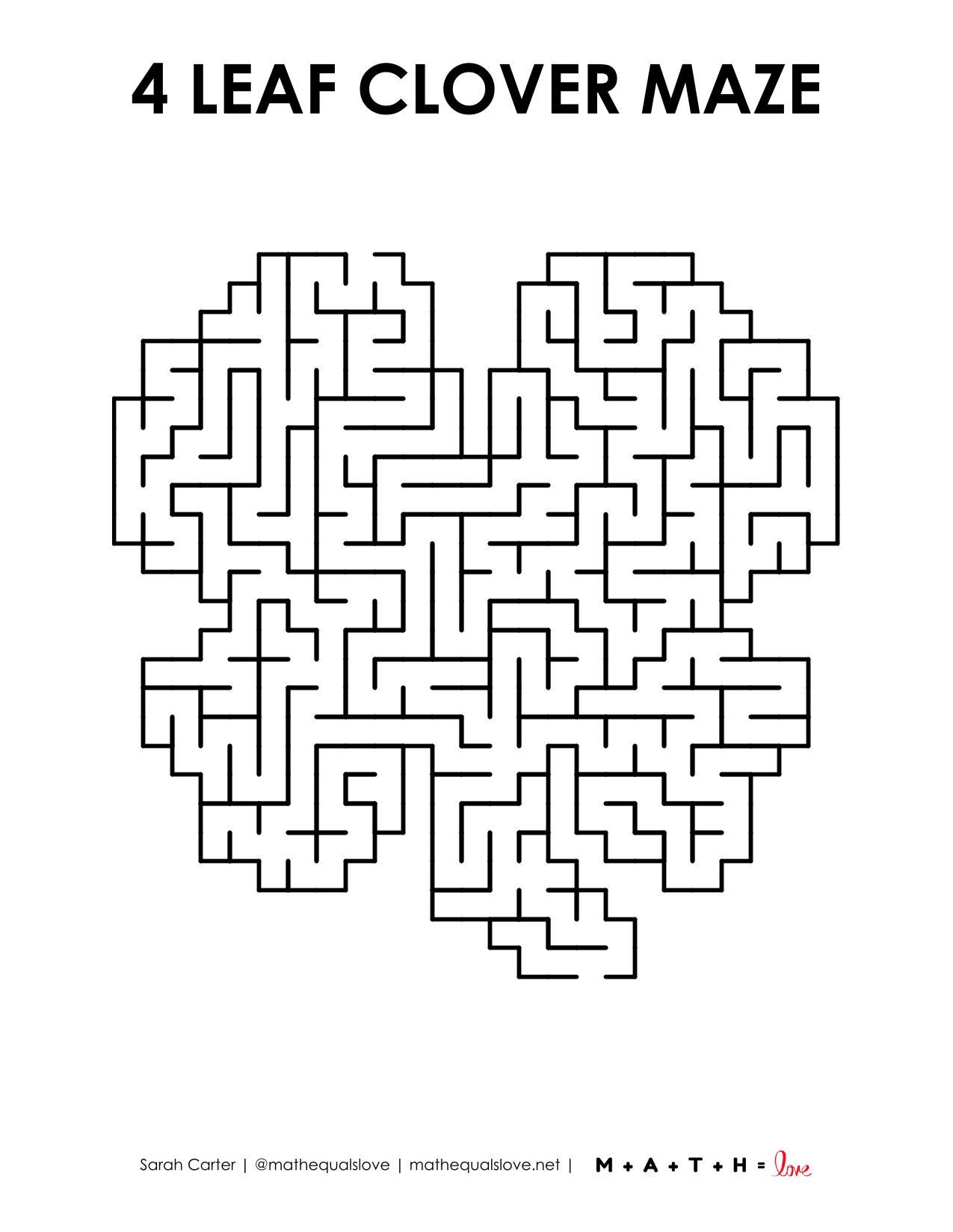 Four Leaf Clover St. Patrick's Day Maze | Math = Love