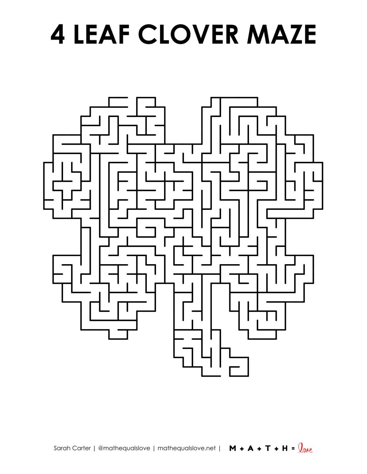 Four Leaf Clover St. Patrick's Day Maze | Math = Love