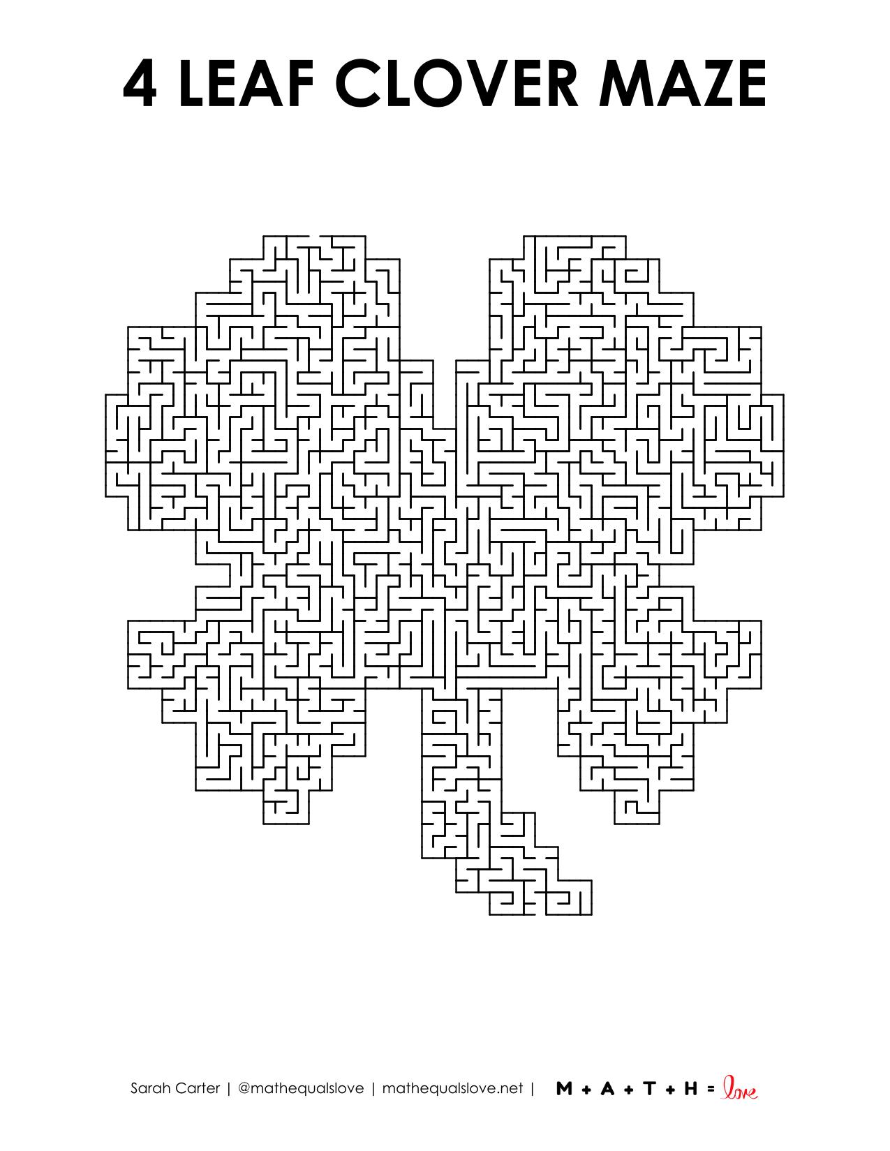 Four Leaf Clover St. Patrick's Day Maze | Math = Love