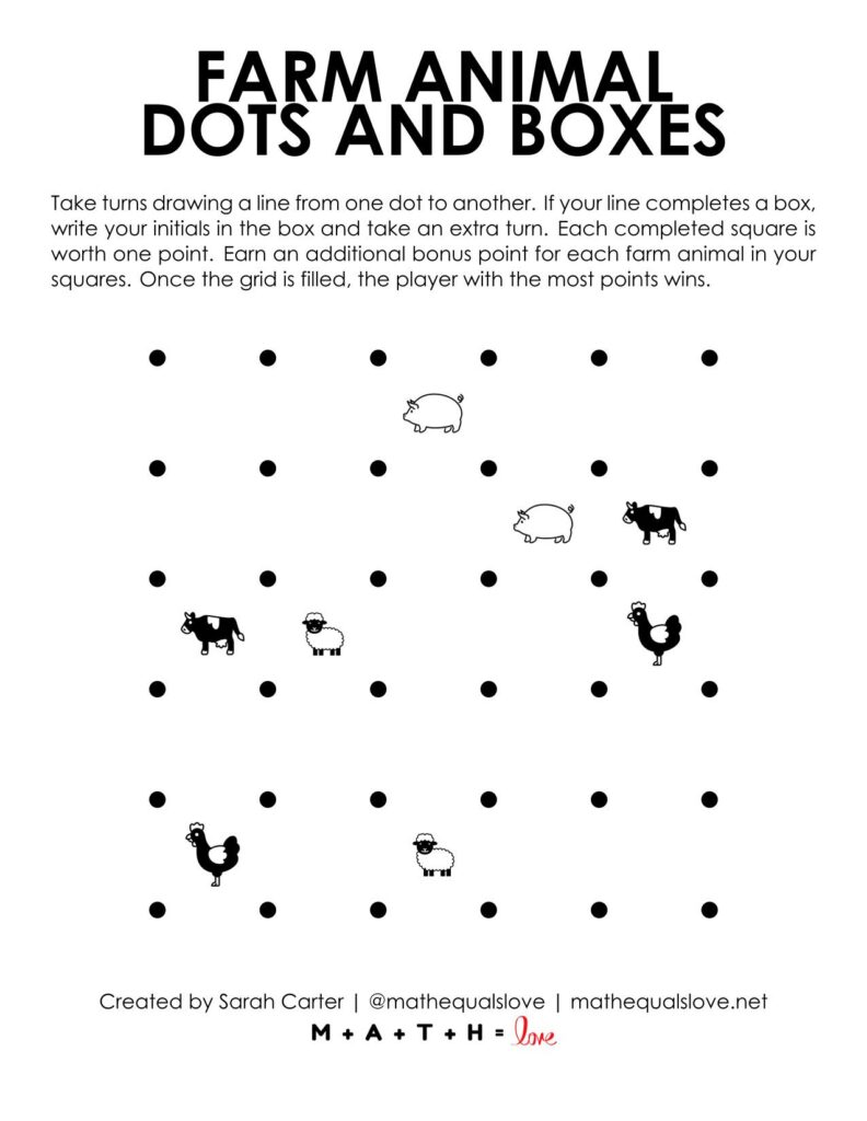 farm animal dots and boxes game screenshot. 