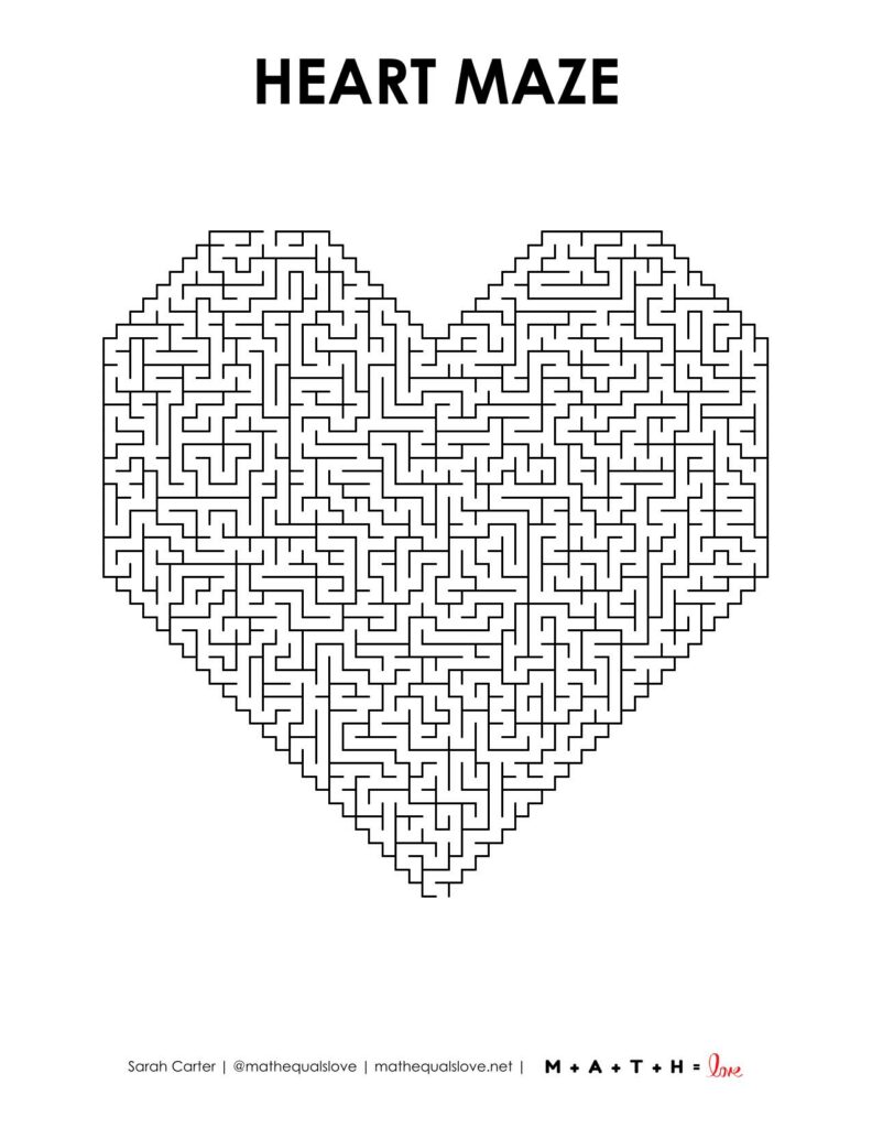 printable heart maze level 8.