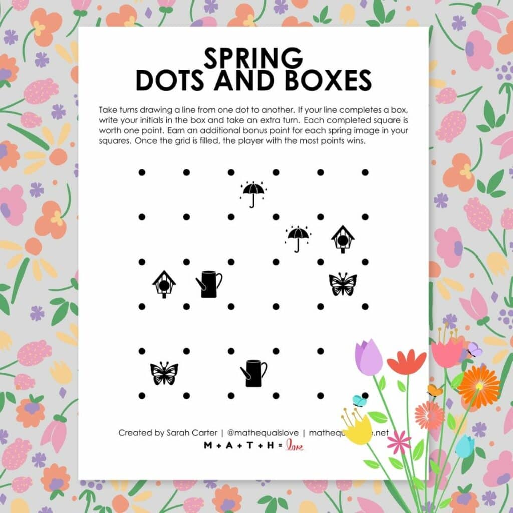 Spring Dots and Boxes Game. 