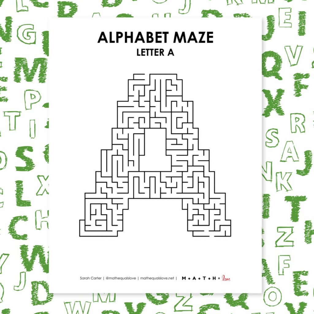 alphabet mazes - letter a maze. 