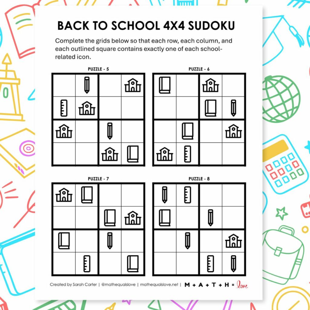 back to school sudoku puzzles - 4x4 easy level.