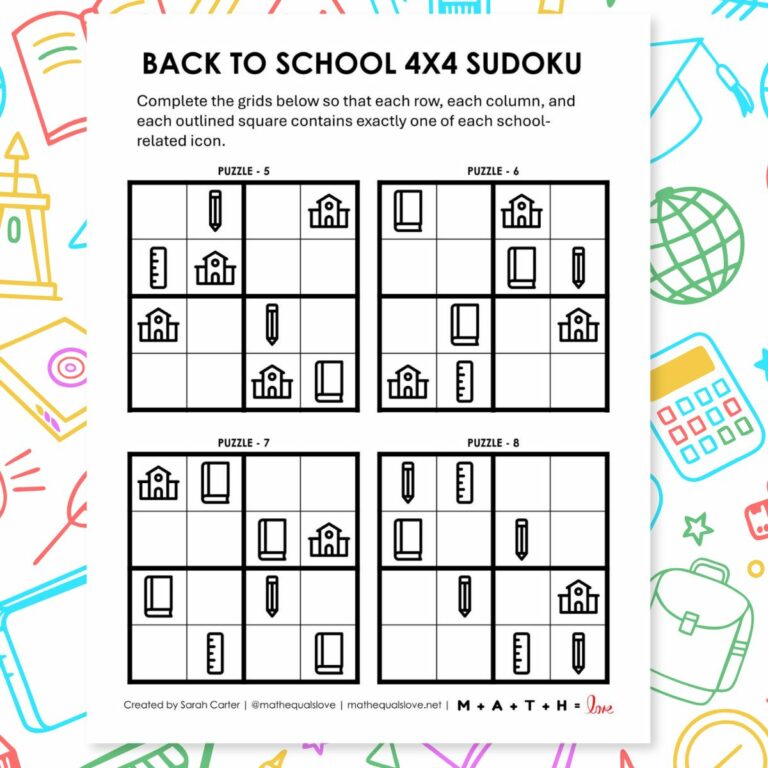 back to school sudoku puzzles - 4x4 easy level.