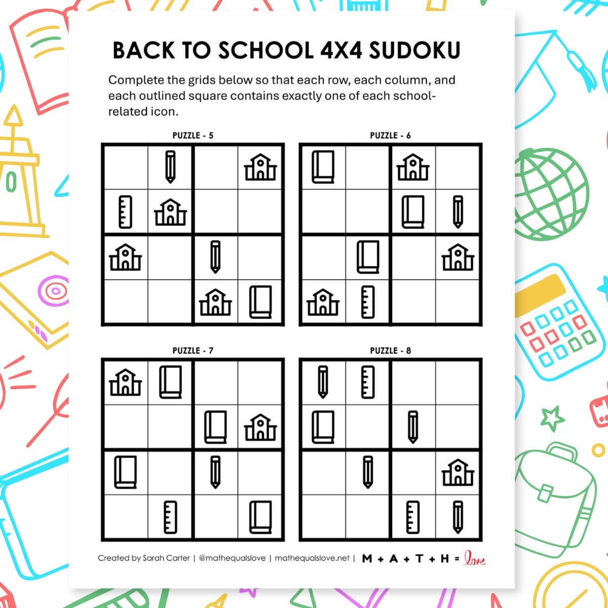 back to school sudoku puzzles - 4x4 easy level.
