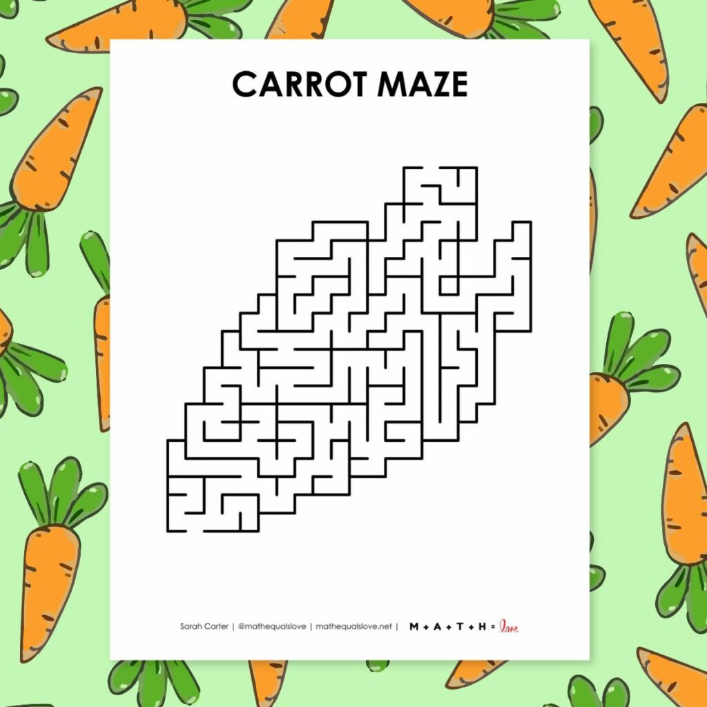 carrot maze printable for easter or spring. 