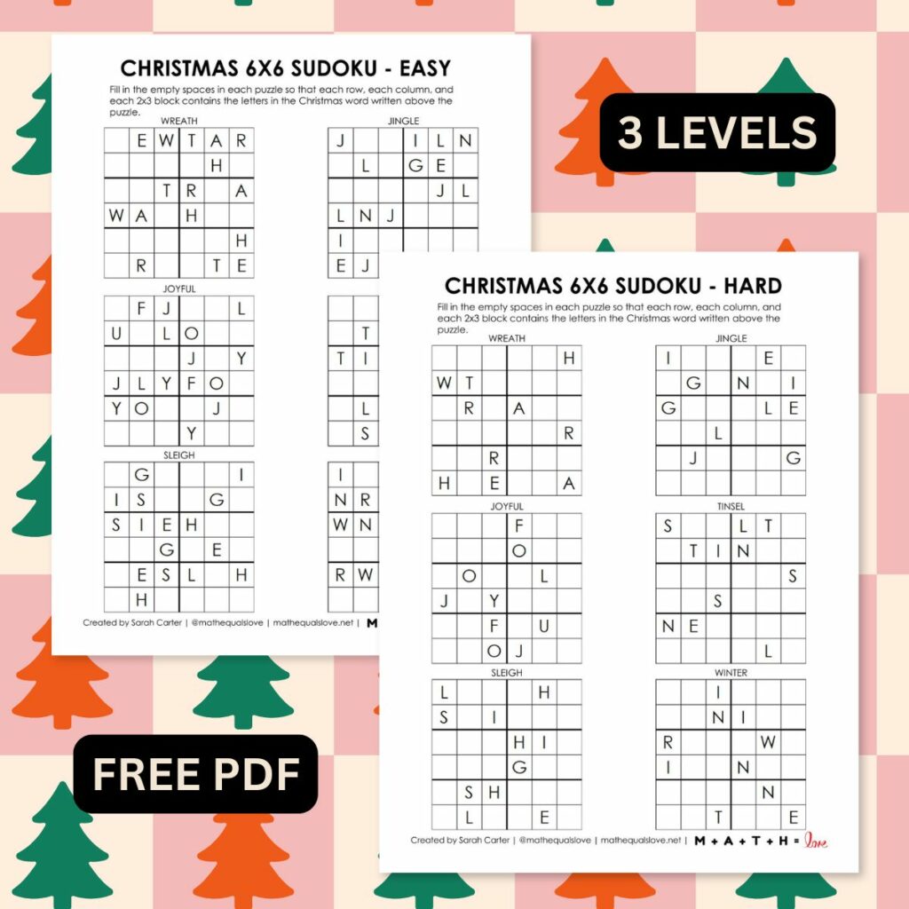 christmas easy sudoku 6x6 puzzles. 