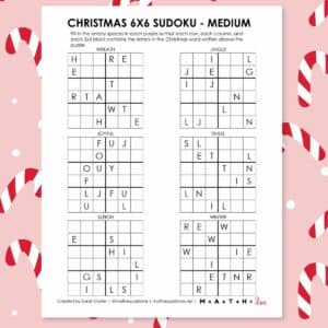 christmas sudoku 6x6 puzzles with words.