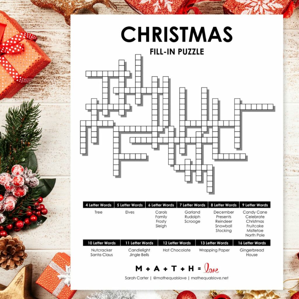 Christmas Fill-In Word Puzzle. 